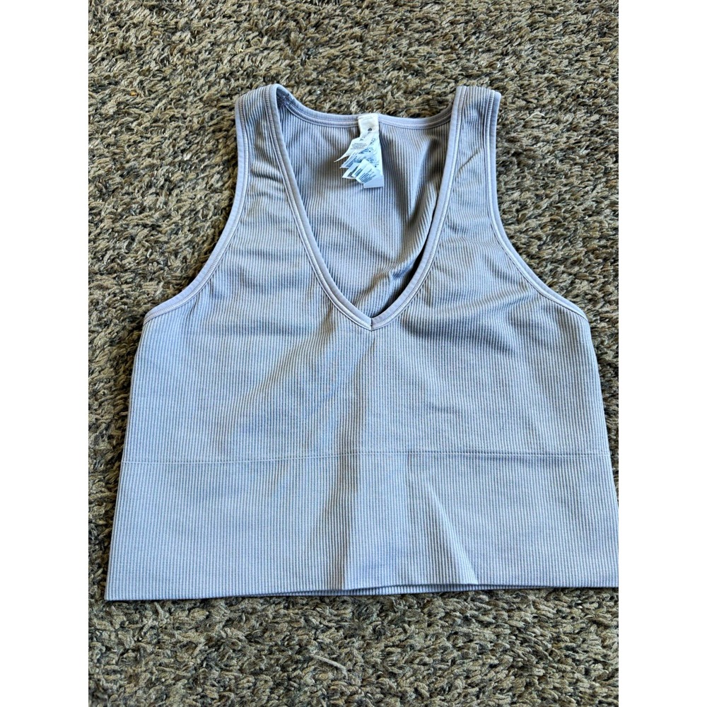 Athleta Aurora Crop Rib Tank Women's S Gray V-Neck Ribbed Slim Fit Stretch